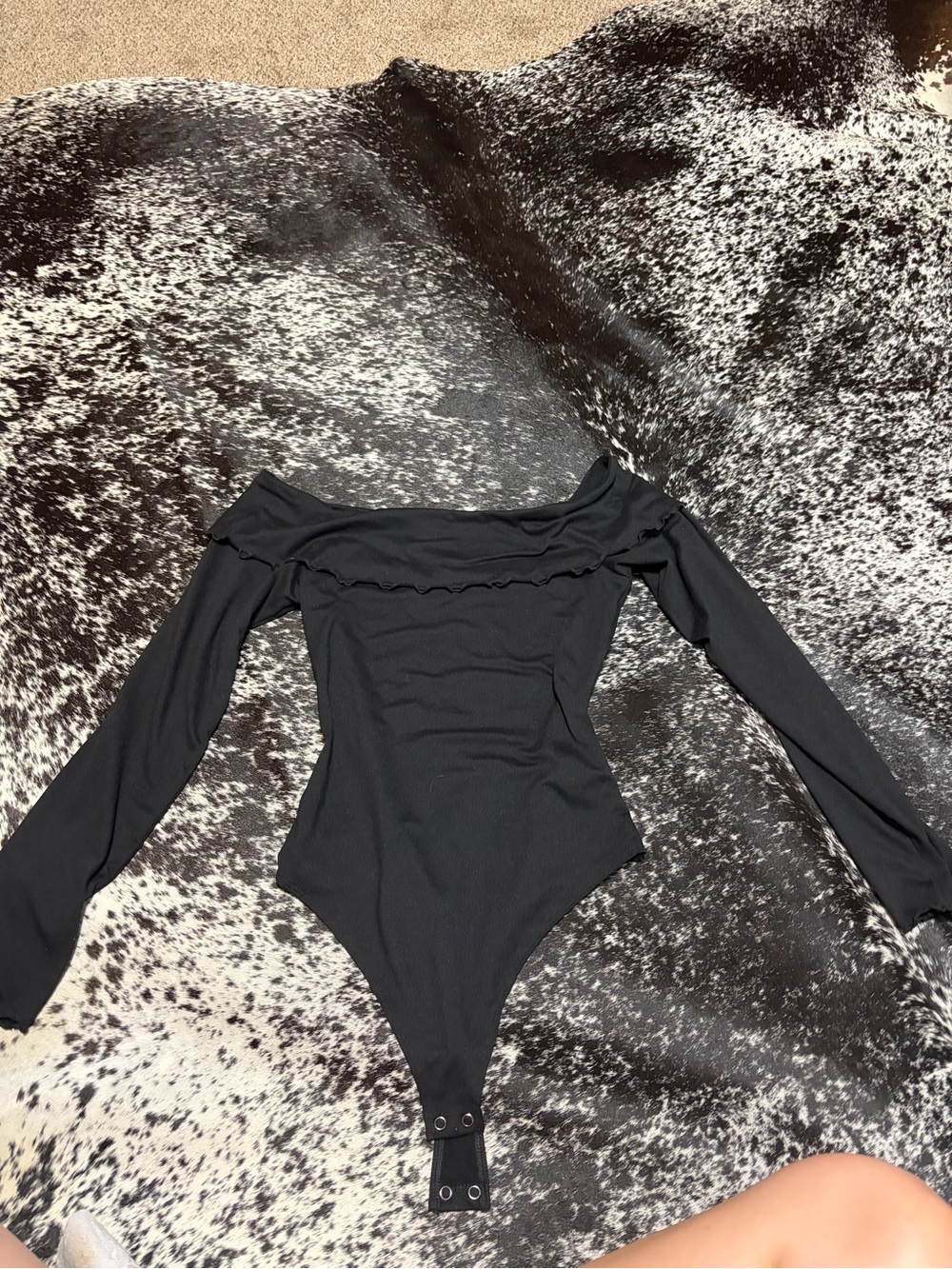 Off-Shoulder Black Long-Sleeve Bodysuit